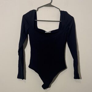 Babaton Black Long Sleeve Square Neck Bodysuit